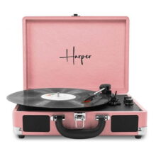 פטיפון Bluetooth מזוודה עם רמקולים סטריאו מובנים ורוד הרפר Harper HRT-8